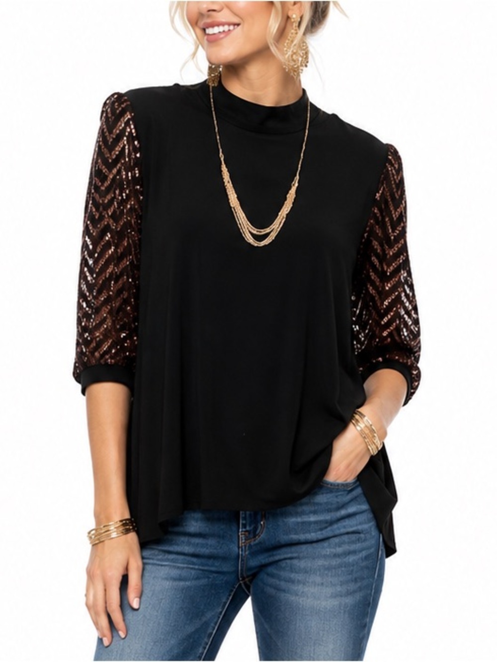 ANTTHONY ORIGINALS BLACK AND COPPER SEQUINED BLOUSE SZ 2X